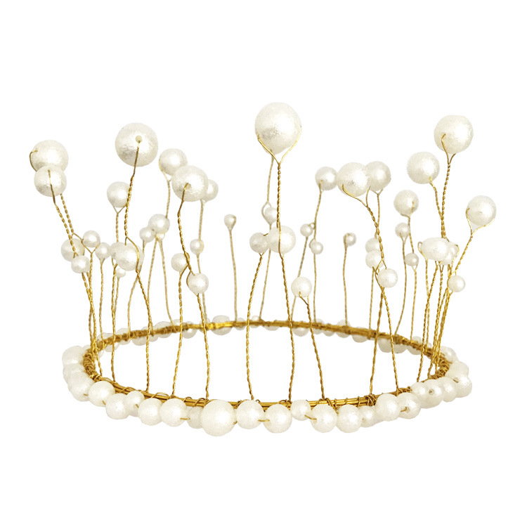 纯手工编织磨砂珍珠皇冠蛋糕装饰王冠烘培派对主题甜品台新娘头饰