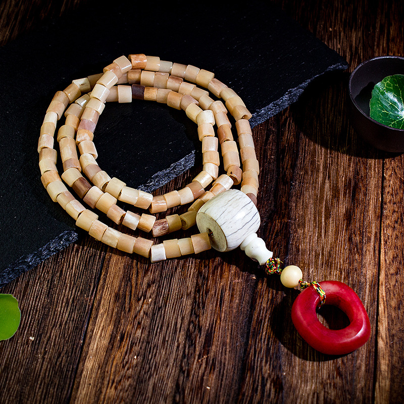 庚午文玩堂天然骨头手链念珠饰品民族风108颗骨料佛珠首饰