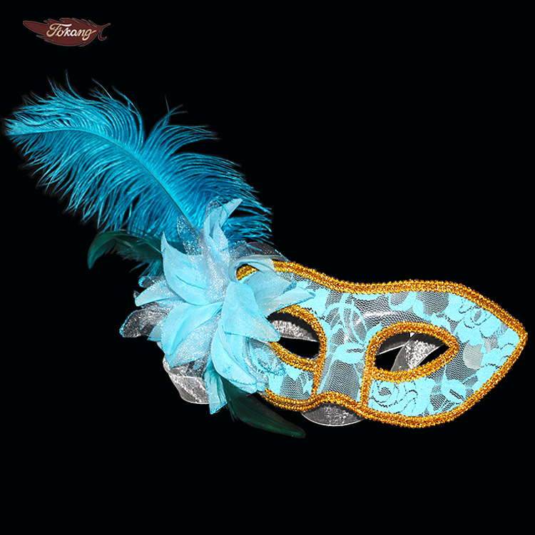 厂家直销简单款羽毛面具侧面花羽毛面具公主彩绘半脸面具
