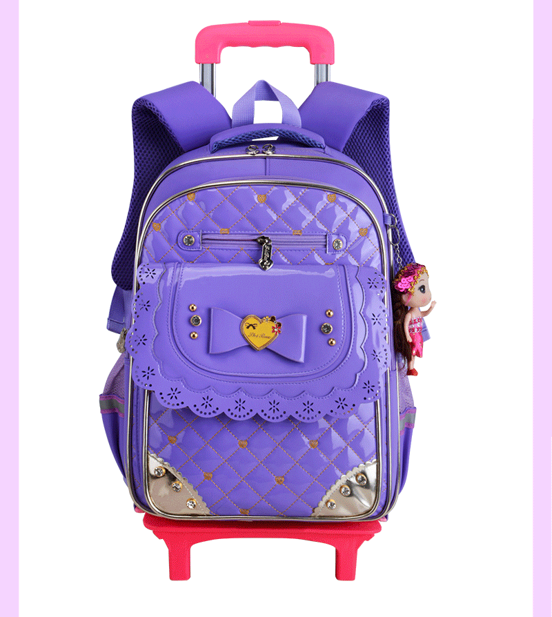 韩版公主pu学生书包 六轮儿童拉杆书包女生小学生可拆卸双肩书包