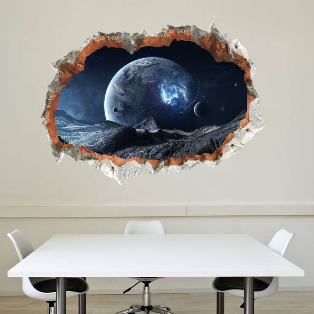 月球星空3d破墙宇宙星空效果儿童房背景墙面装饰贴纸墙贴mu85010