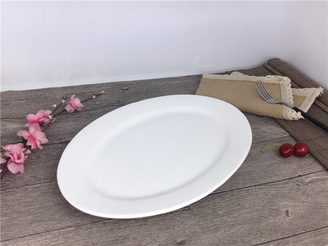 陶瓷盘子白色椭圆形鱼盘 创意白瓷餐具酒店盘子大号蒸菜平盘