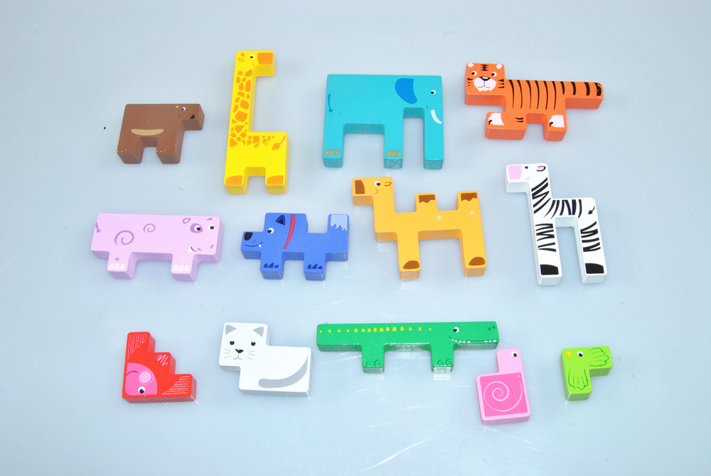 婴幼儿益智类亲子互动俄罗斯动物拼图积木制早教玩具批发