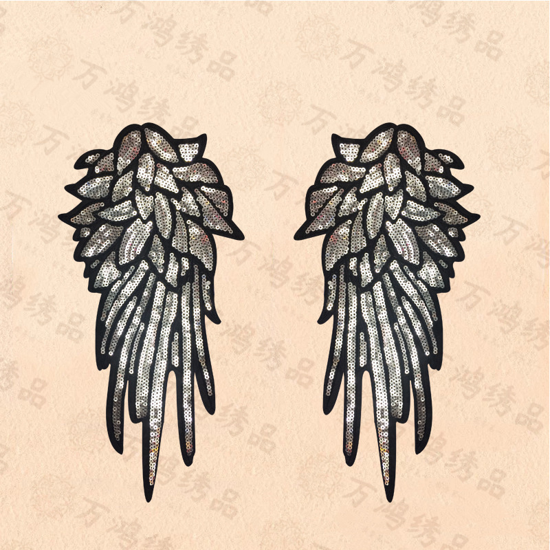 翅膀羽毛 刺绣布贴 金色亮片 背胶补丁贴服装包包辅料 wing 翼