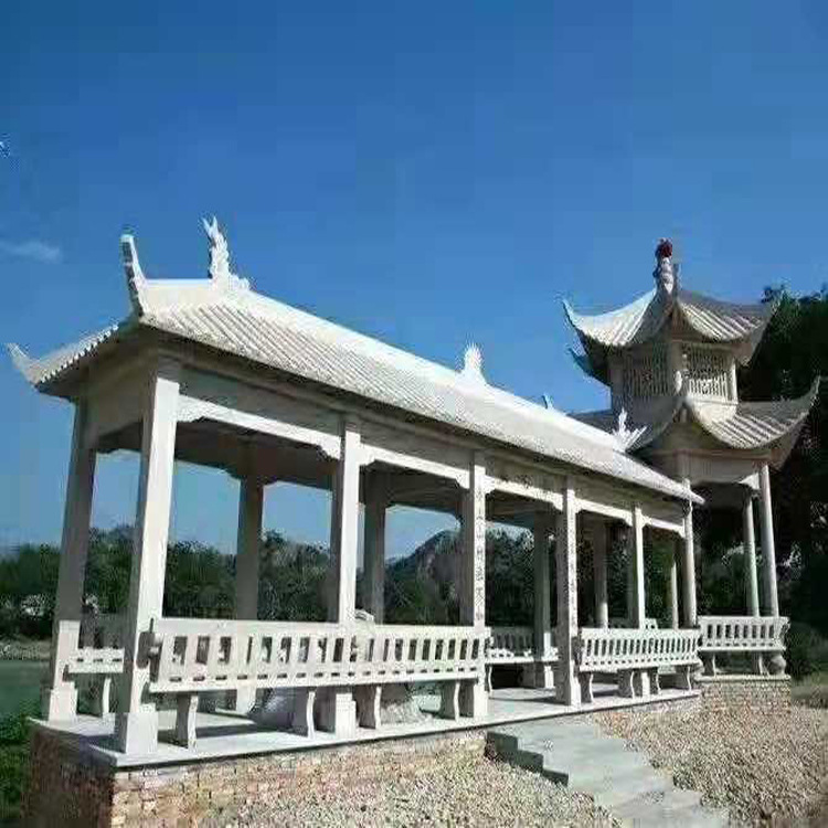 青石石雕凉亭仿古休闲长廊尺寸加工户外景区石亭子订做