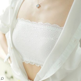 春夏季无肩带裹胸短款薄 防走光蕾丝抹胸黑色打底内衣无胸垫