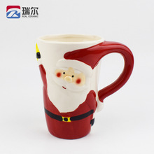 圣诞杯子 创意陶瓷圣诞手绘杯子老人水杯 外销白云土圣诞老人杯子