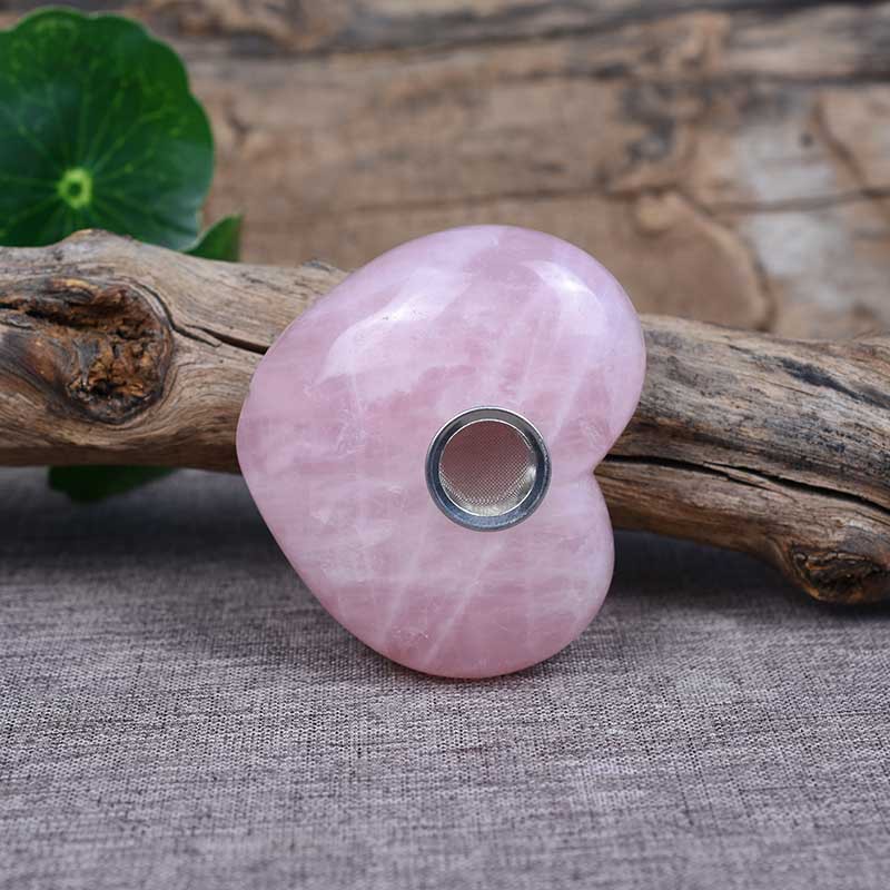 天然粉水晶心形水晶烟斗抽斗把玩件抽斗简约时尚烟嘴东海厂家直销