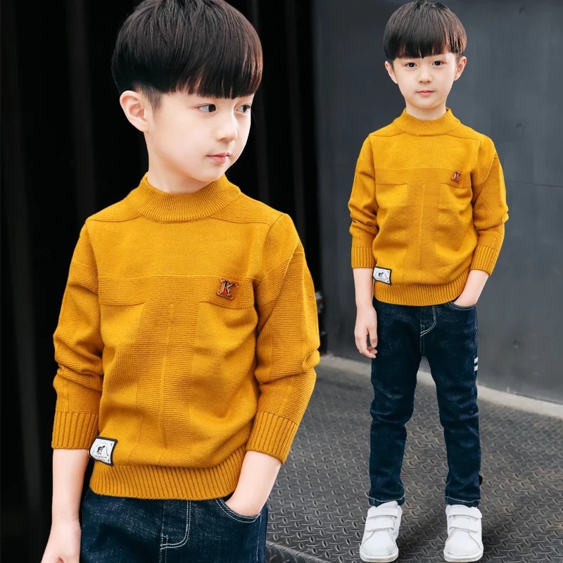 Children's Sweater 2022 Spring and Autumn New Boys Undershirt round Neck Sweater Solid Color Children's Knitted Children