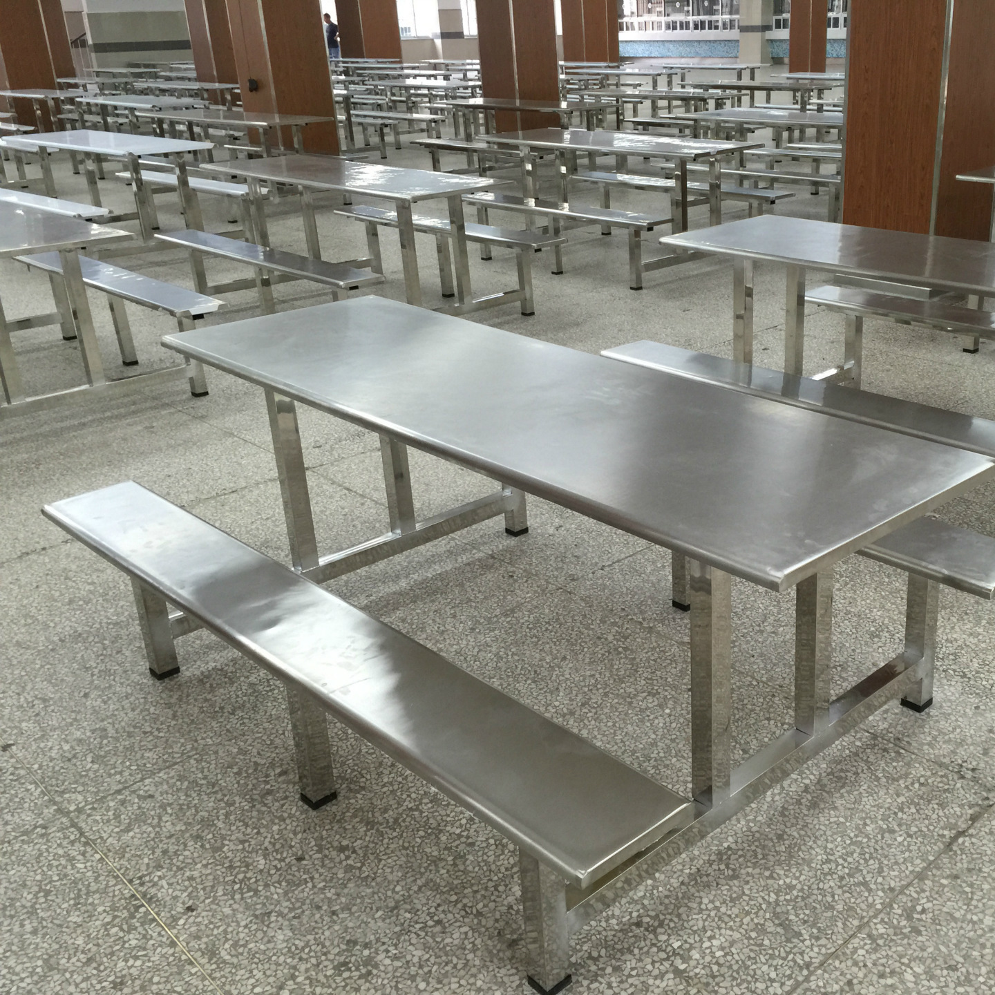 学生员工公司食堂餐桌椅组合4人6人8人饭桌快餐组合不锈钢餐桌