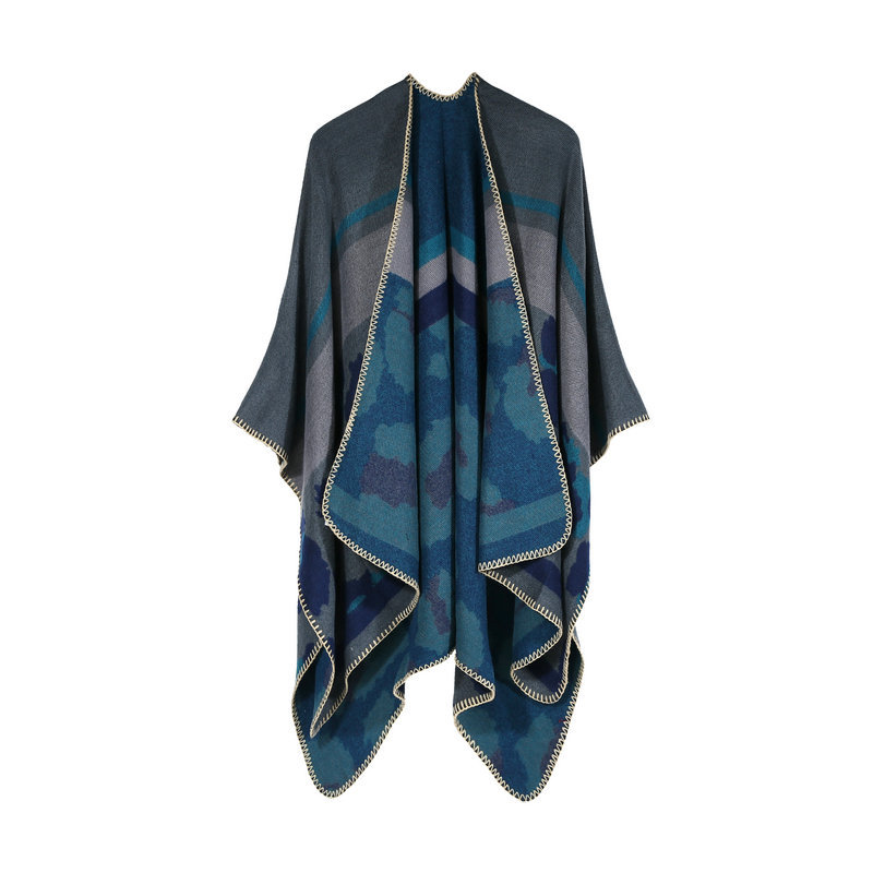 欧美新款仿羊绒大开叉亚马逊女士披肩秋冬新款围巾空调斗篷披风