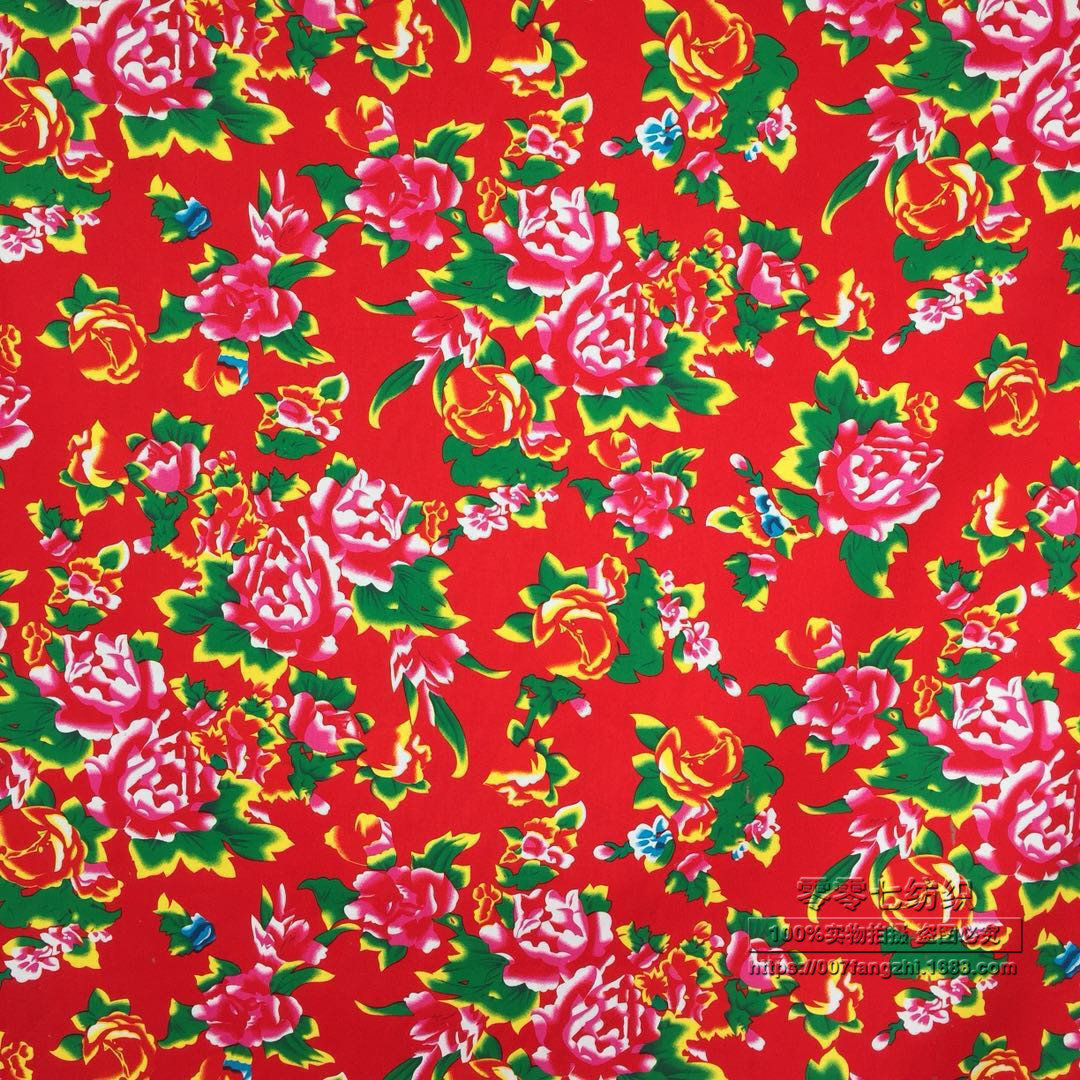 凤凰戏牡丹斜纹 全棉纱卡布料 民族风酒店装饰服装布料东北大花布