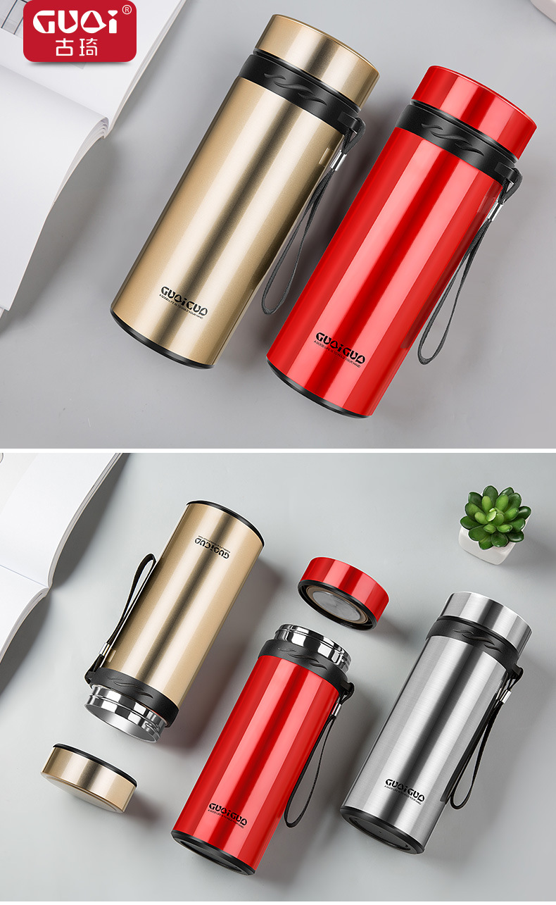 古琦不锈钢男女士保温杯大容量车载便携学生茶水杯子带盖商务定制