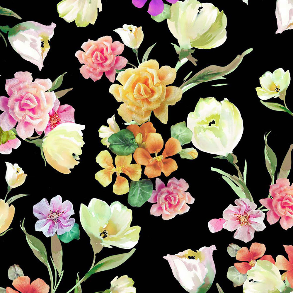 数码印花大花朵印花衬衫面料丝绸手感中老年服饰用布