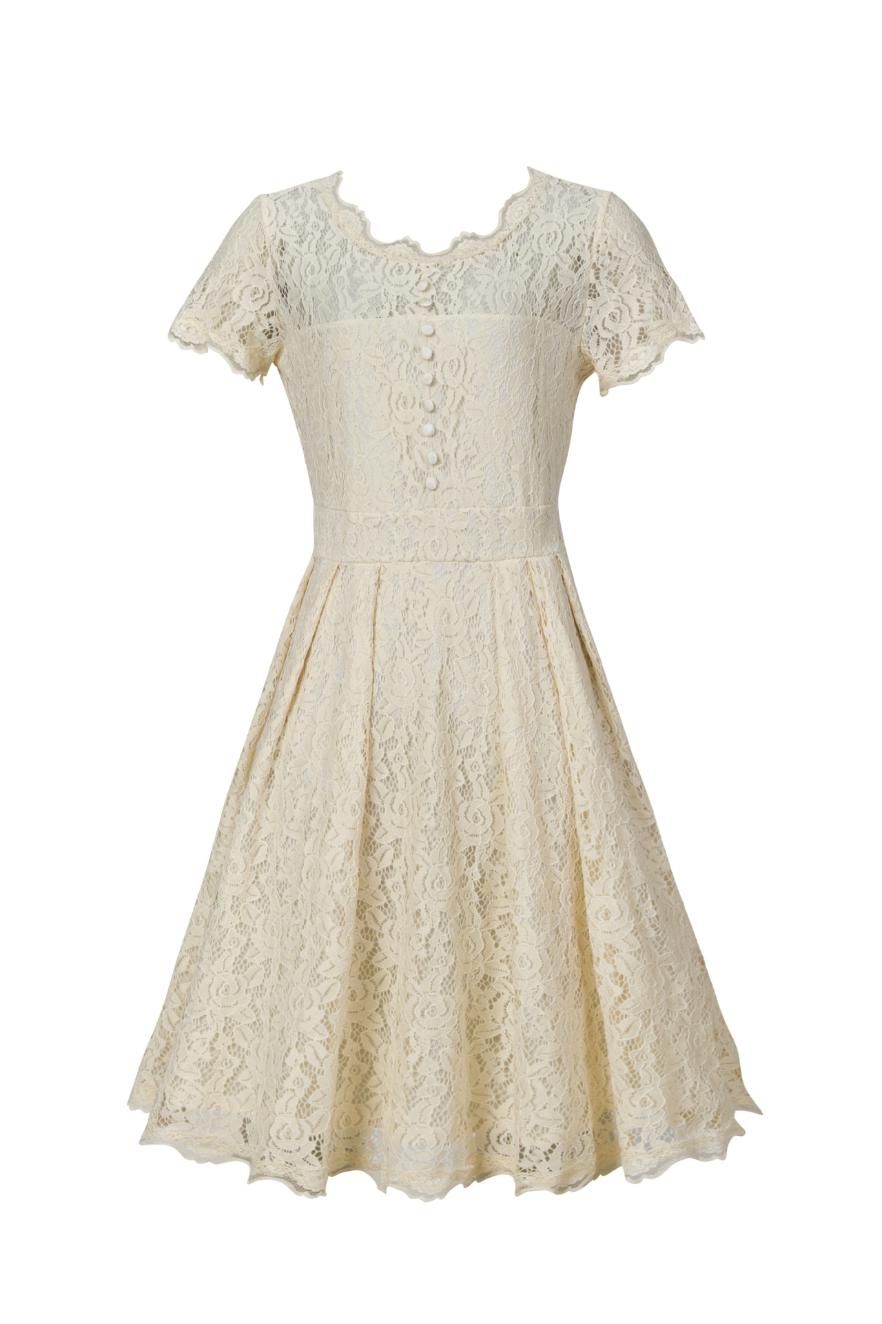 特价欧洲站2017夏季新款女装纯色复合蕾丝镂空中长款a字连衣裙