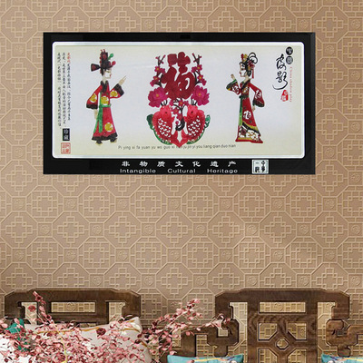 厂家批发 才子佳人长框牛皮皮影 水晶镜框皮影装饰画 民间工艺品
