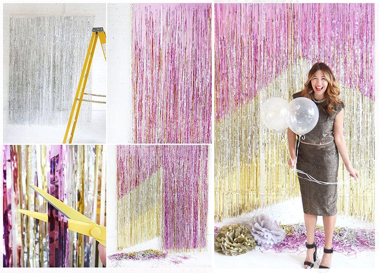 2米生日派对雨丝帘结婚婚庆布置拉花商场舞台拍照背景墙装饰彩条