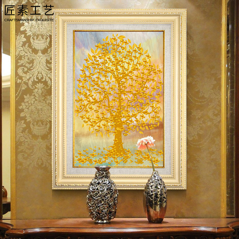 摇钱树装饰画招财风水寓意玄关过道墙面客厅壁画欧式油画竖版挂画