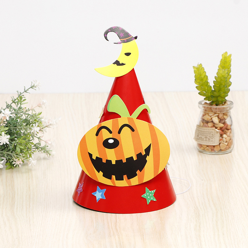 万圣节diy纸帽 手工制作卡通创意礼物装饰派对三角帽成人儿童装扮