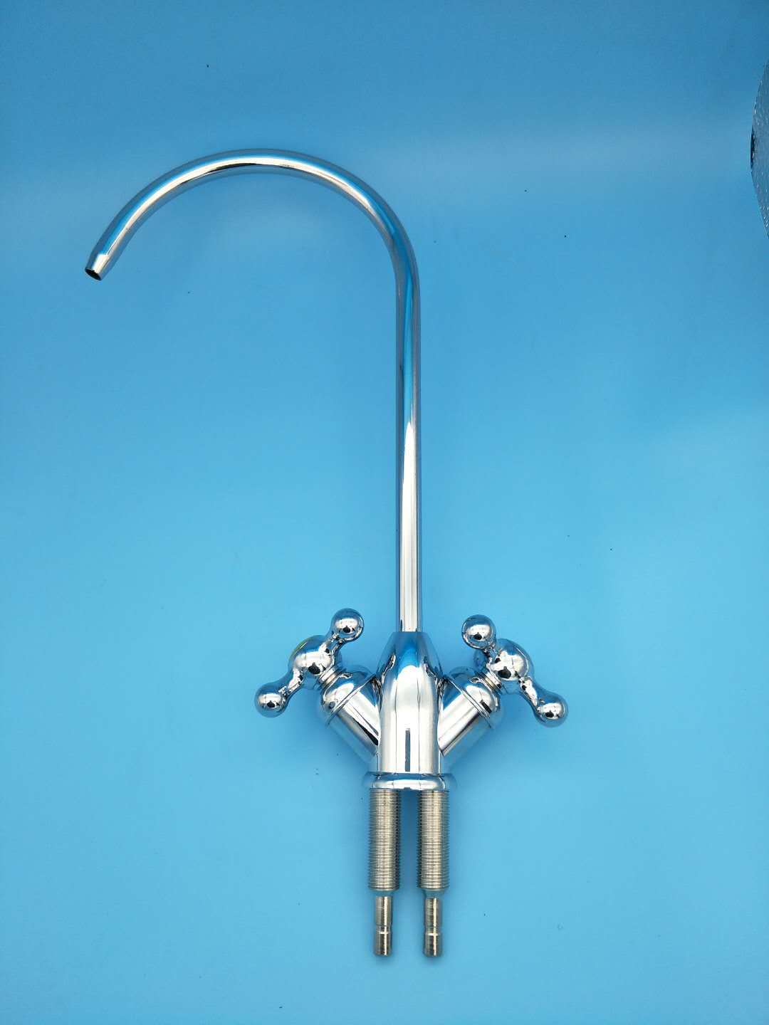 2分大弯净水器双水龙头双管快接龙头三叉鹅颈龙头双出水配直通