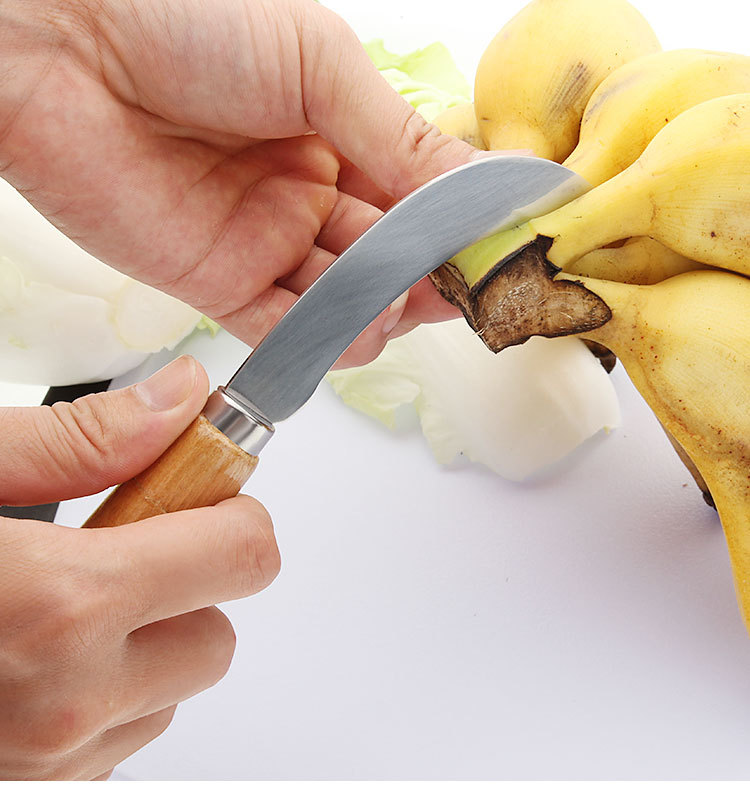 加厚不锈钢水果刀 木柄菠萝刀 锋利香蕉小弯刀实用割菜刀削皮刀