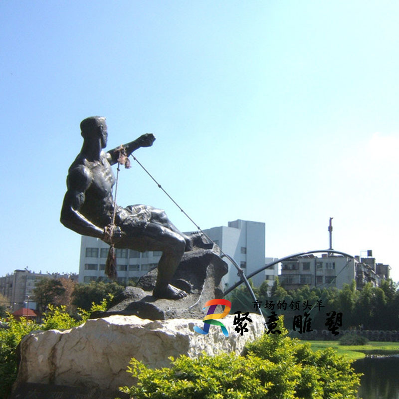 玻璃钢仿铜民俗文化渔民撒网捕鱼打鱼人物雕塑公园渔文化景观摆件