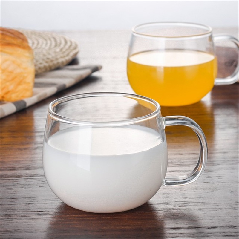恒晶 圆趣杯耐热玻璃牛奶咖啡杯加厚花茶杯带把单层水杯茶杯套装