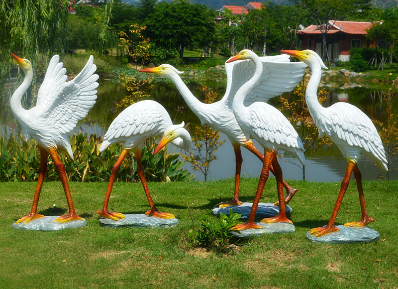 仿真白鹭摆件玻璃钢工艺品园林景观雕塑公园景区场景小品鸟类模型