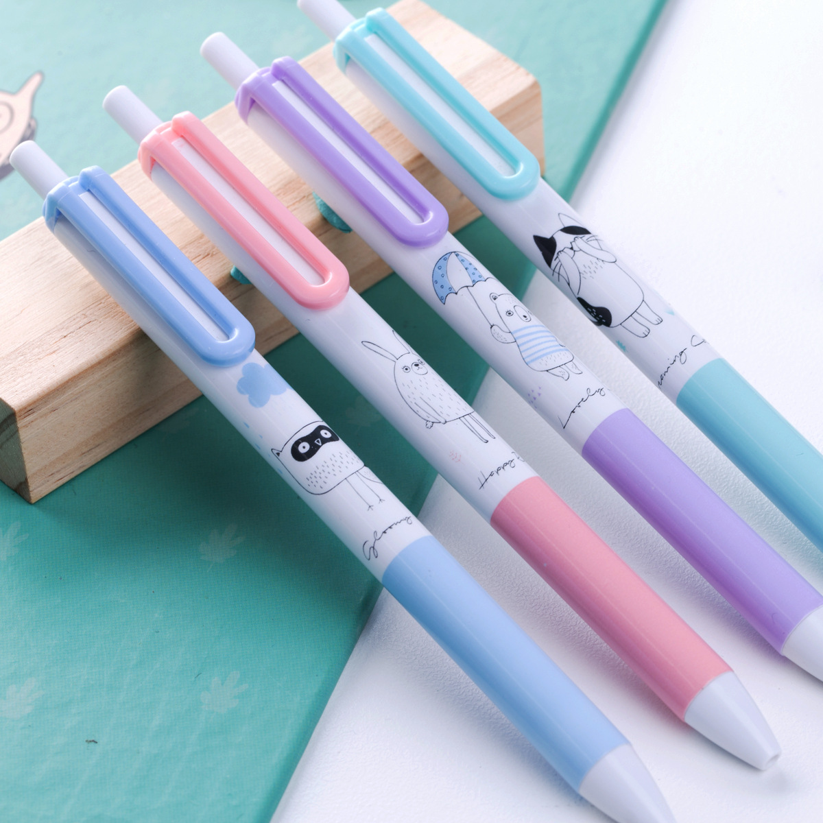 得力学生按动中性笔0.35 0.38 0.5针管子弹头黑色可爱卡通水性笔