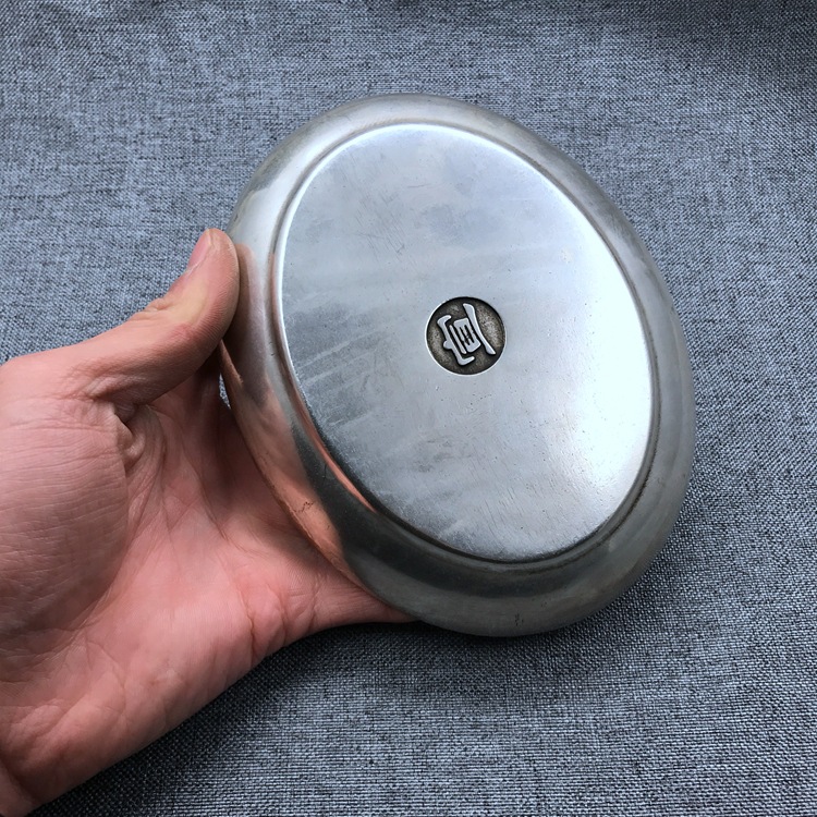 仿古白铜镀银龙凤碟子笔洗盘子银碗套装宣字底款复古雕花椭圆摆件