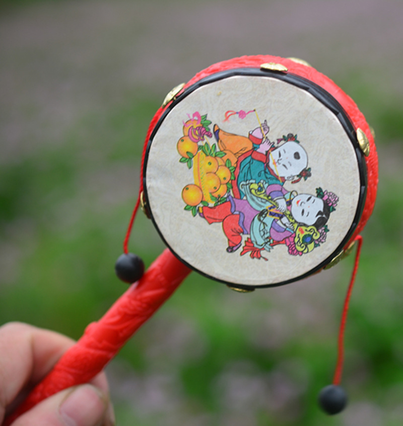 儿童拨浪鼓 经典中国风小孩手摇玩具 婴幼儿年画纸面手摇鼓小礼品