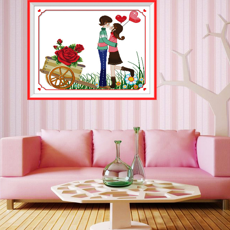 厂家直销十字绣布艺卡通人物情侣车载爱情手工刺绣diy材料包批发