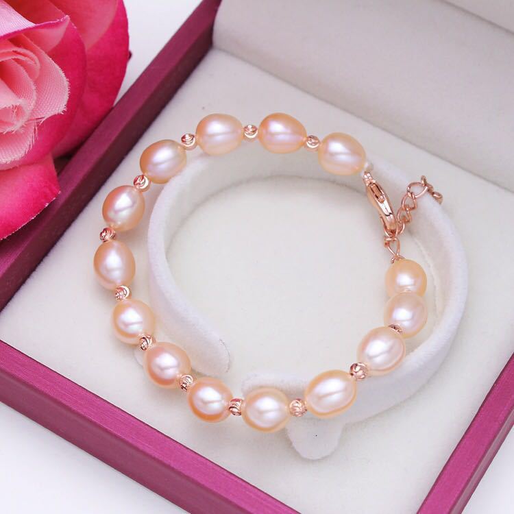 天然淡水米形珍珠手链简约风气质百搭7-8mm可定制手腕长度批发