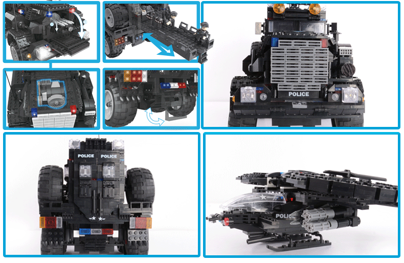 沃马特警战队军事6-12岁儿童益智拼装积木神盾号防暴装甲车c0558