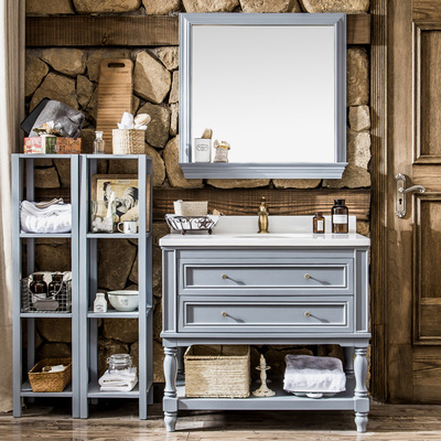 卫浴美式橡木浴室柜组合落地式洗脸洗手面盆池实木洗漱台盆卫生间