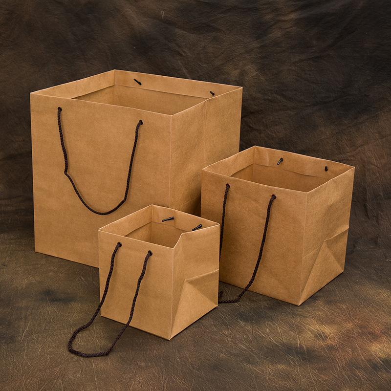 square gift paper bag takeaway paper handbag vintage kraft paper packaging bag small wholesale free sample