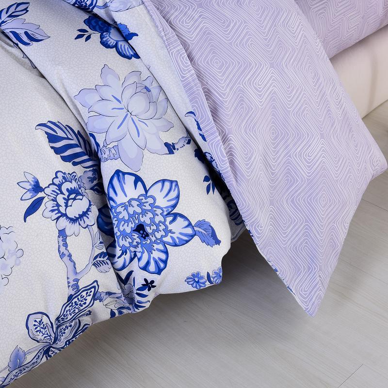 青瓷花4件套宠爱1.5米床四件套天蓝色花纹床单被套中性全棉四件套