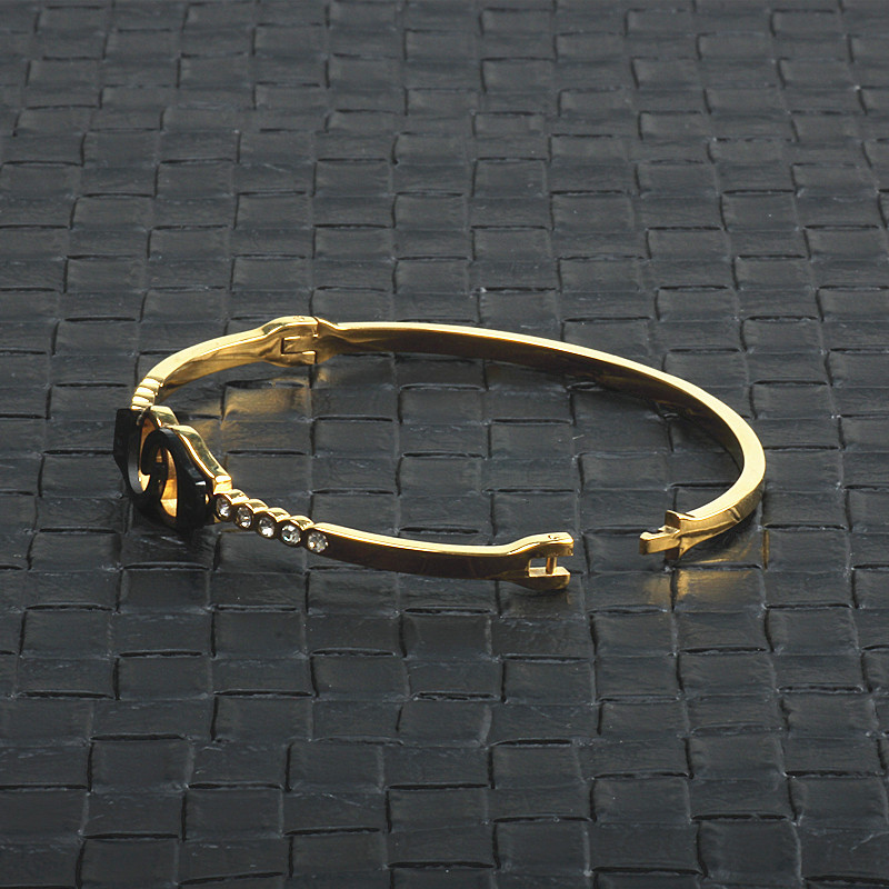 跨境新品 欧美钛钢创意撞色镶钻三色手铐手镯 个性暗扣手镯女