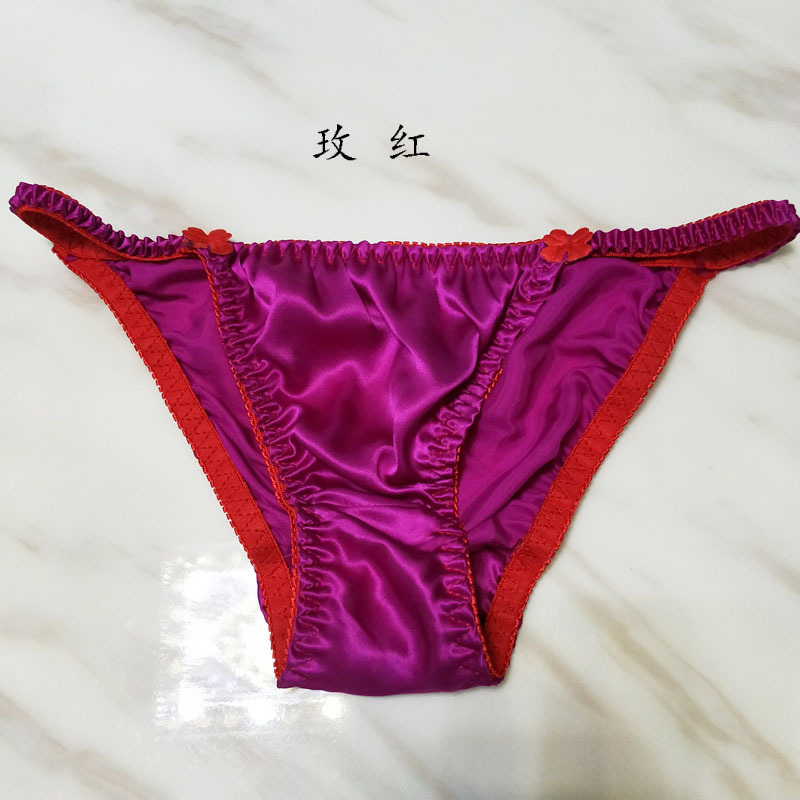 夏季女士性感真丝内裤 素绸缎100%桑蚕丝性感欧码三角裤