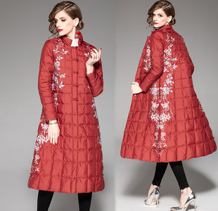 shen.d复古中式中年羽绒服女中长款盘扣民族风中国风花40岁妈妈