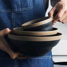 日式手工粗陶餐具套装组家用复古餐碗盘子加大汤面碗米饭碗沙拉碗