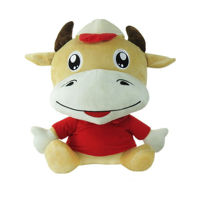 深圳工厂定制奶牛公仔 牛牛企业牛吉祥物 来图来样定制毛绒玩偶