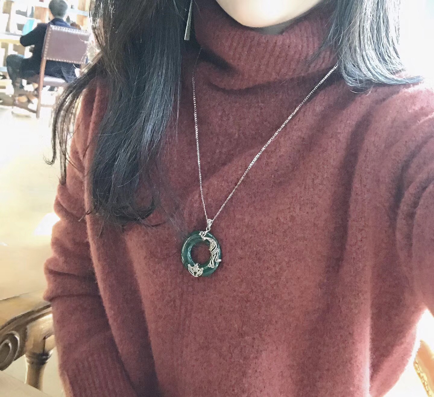 时尚天然玉髓泰银吊坠凤凰24寸长款项链毛衣链民族风饰品一件代发