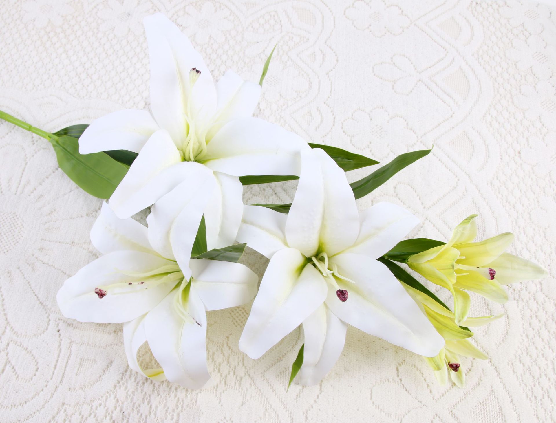 仿真花3d百合5头百合仿真花卉摄影道具假花直销婚庆婚礼家居装饰