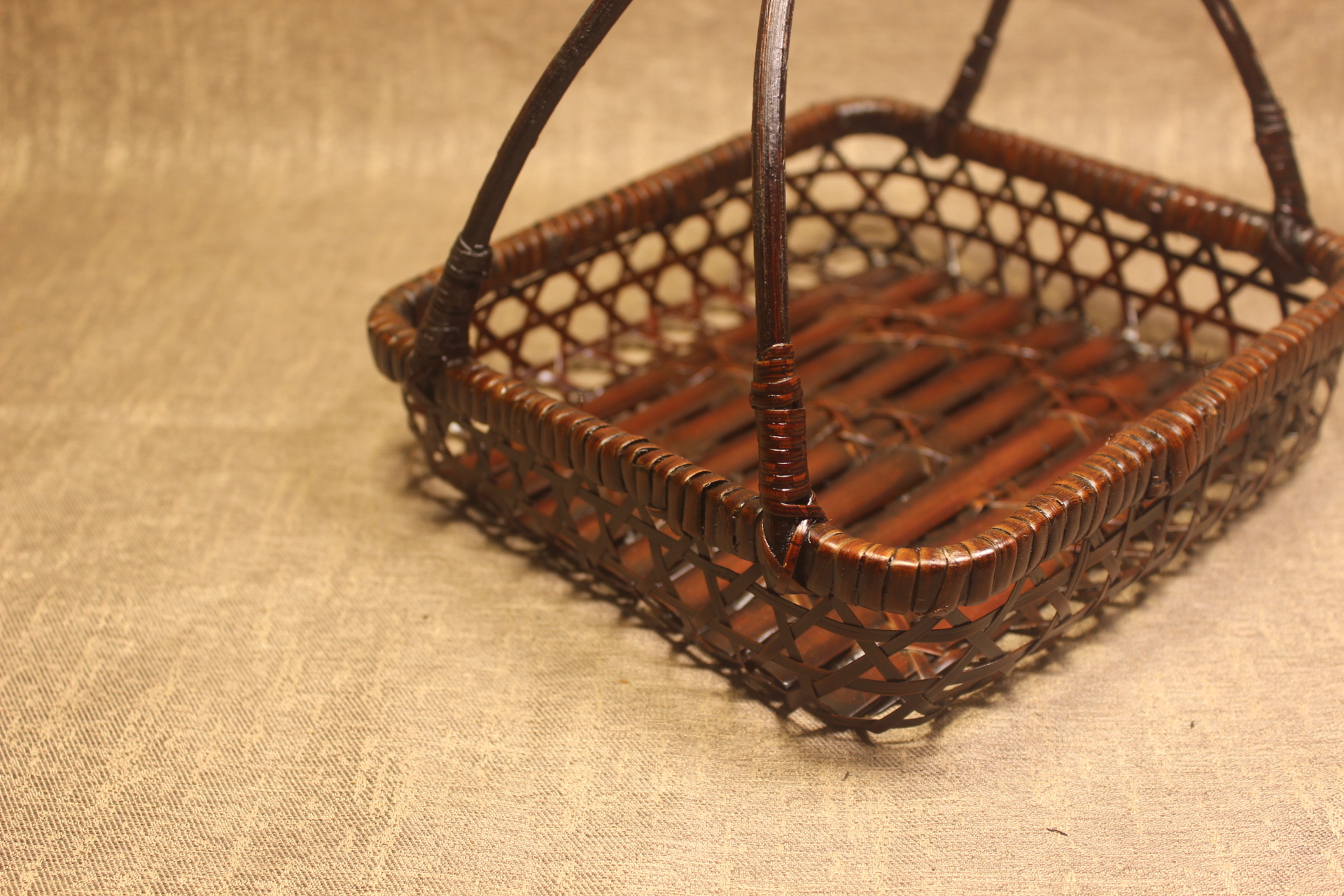 竹编复古果盘日式做旧纯手工收纳置物篮