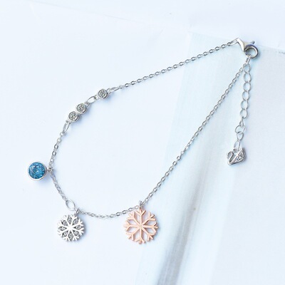 银手链女款雪花s925银饰品日韩简约个性时尚学生送女友生日礼物