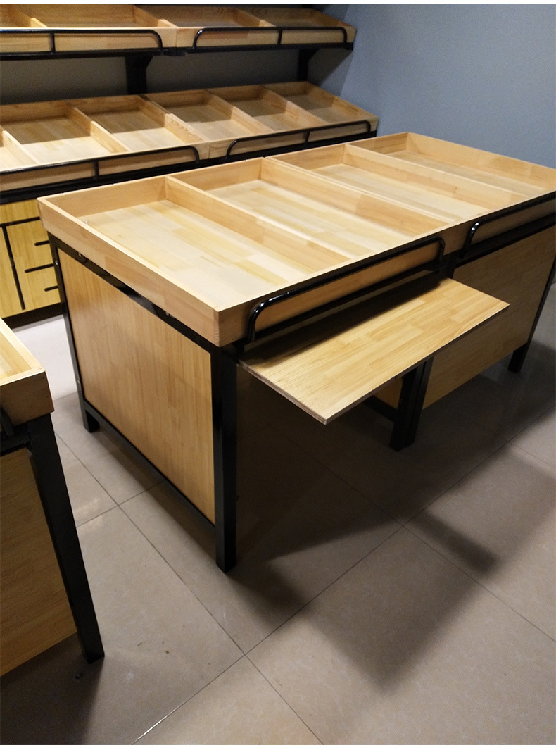 鑫恒-木制钢木结合水果架蔬果架-超市蔬菜货架果蔬架-水果店展示架