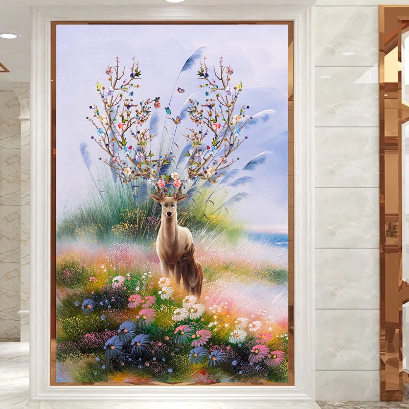 工厂批发蒙娜丽莎十字绣发财鹿麋鹿客厅风景印花2018新款一件代发