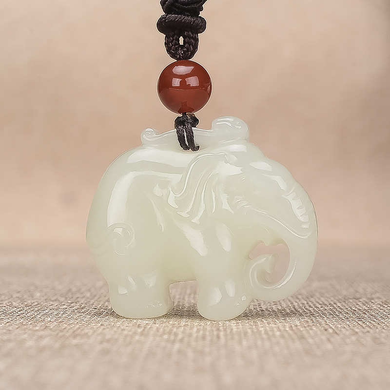 因玉而缘新疆和田玉吊坠太平有象白玉挂件大象吊坠男女款玉坠