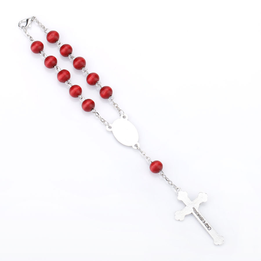 8mm Red Wooden Bead Pocket Rosary Bracelet Auto Rosary Artifact